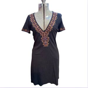 Moda International Black V-Neck embroidered dress with beads